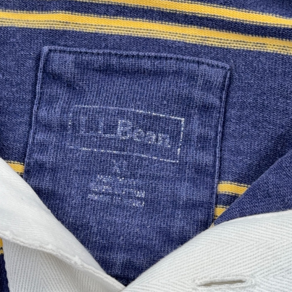 LL Bean Rugby Polo Shirt Men XL Blue Yellow Striped Long Sleeve VTG White Collar - Picture 3 of 12
